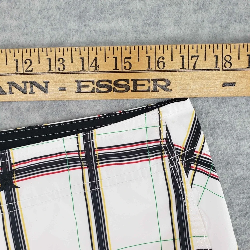 Hurley Board Shorts Mens 34‎ White Plaid 2009 Y2K Surf Swim Cargo Trunks